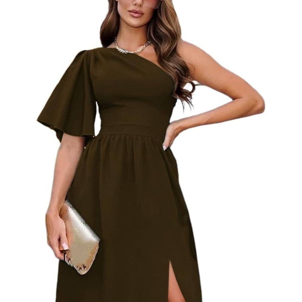 Army green wedding guest dress